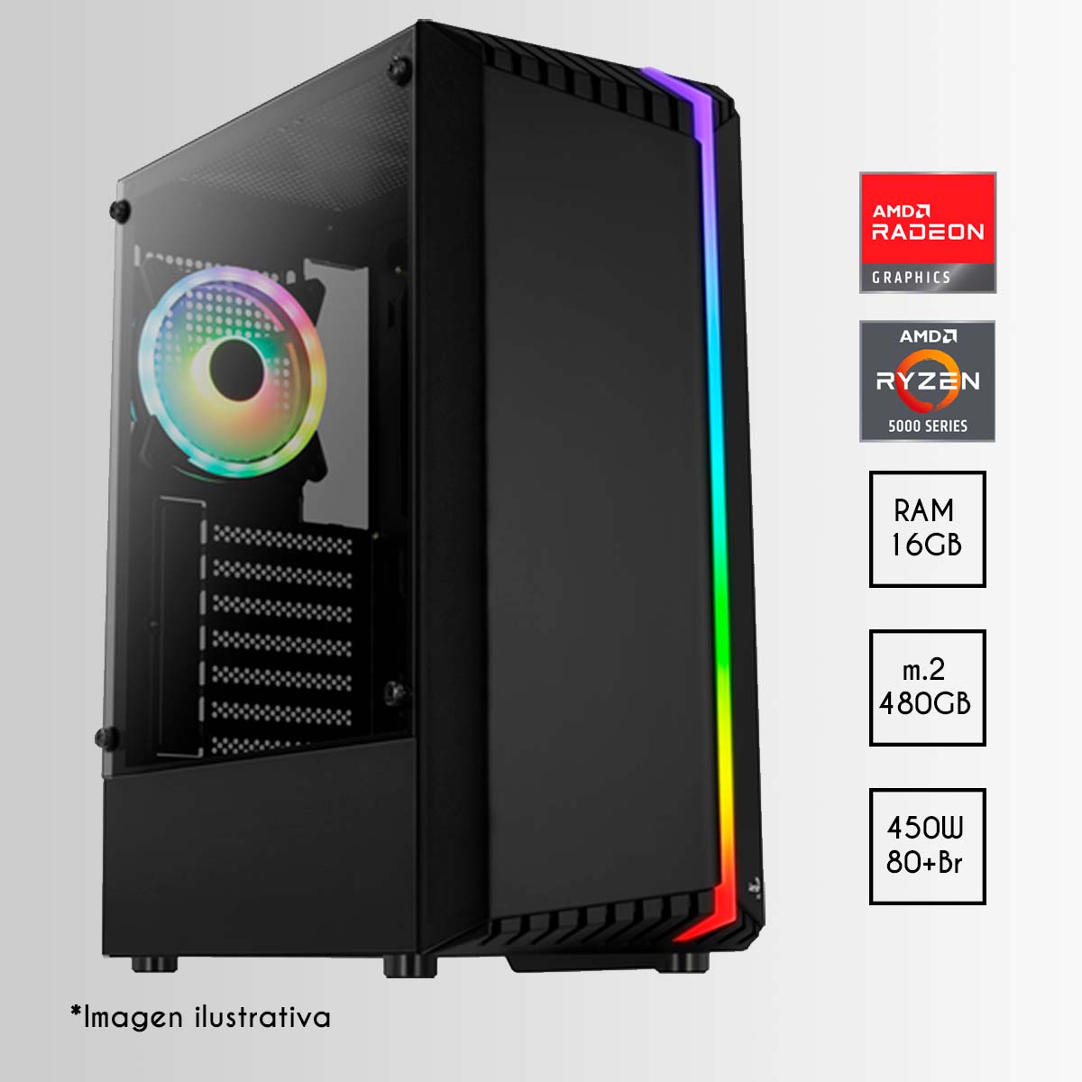 PC Gamer Bionic R5 | AMD Ryzen 5 5600G | 16 GB RAM RGB | 480GB NVME | 450W 80+BR