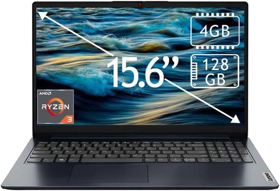 Laptop Lenovo IdeaPad 1|Pantalla 15″ 1920×1080 Full HD| AMD Ryzen 3 7320U| 4GB| 128GB SSD| Windows 11 Home S