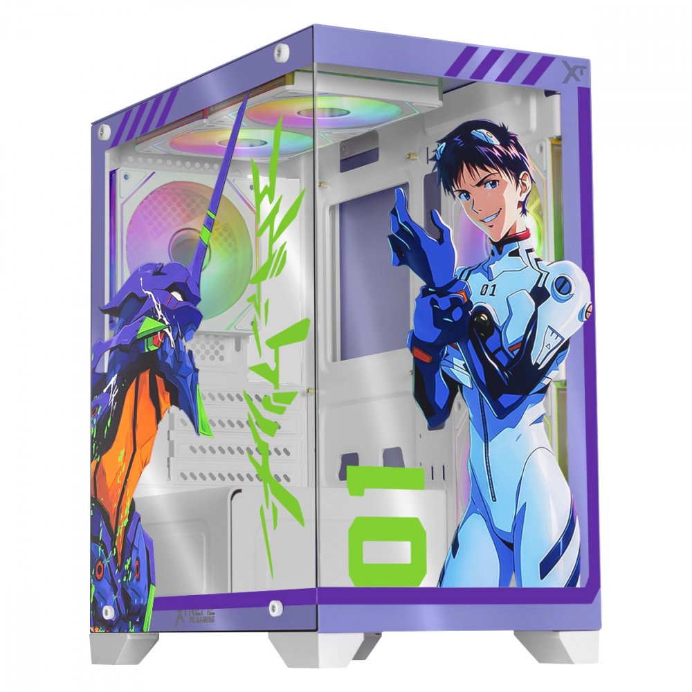 Gabinete Xtreme PC Gaming Evangelion 01 Comic| Mini-Tower| Micro-ATX/Mini-ITX| USB 2.0/3.0| sin Fuente| 5 Ventiladores Instalados| Color Morado